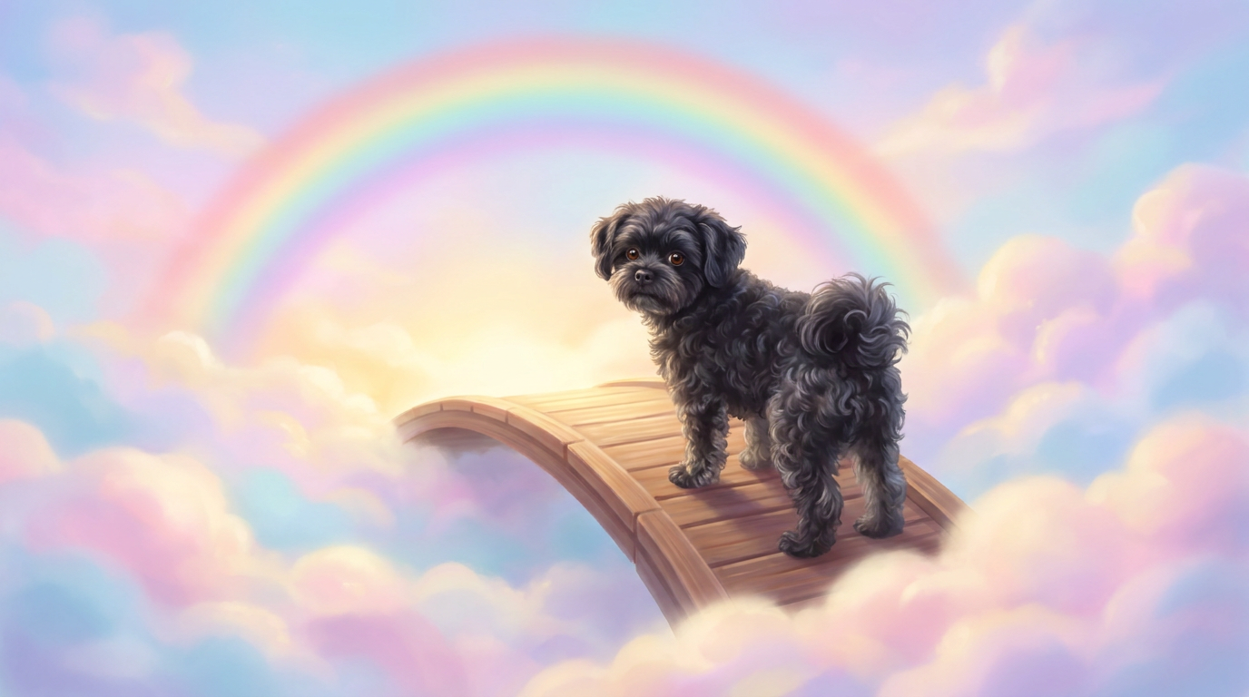 KI-Fantasiefilm — Hund auf der Regenbogenbrücke, gemalter Stil